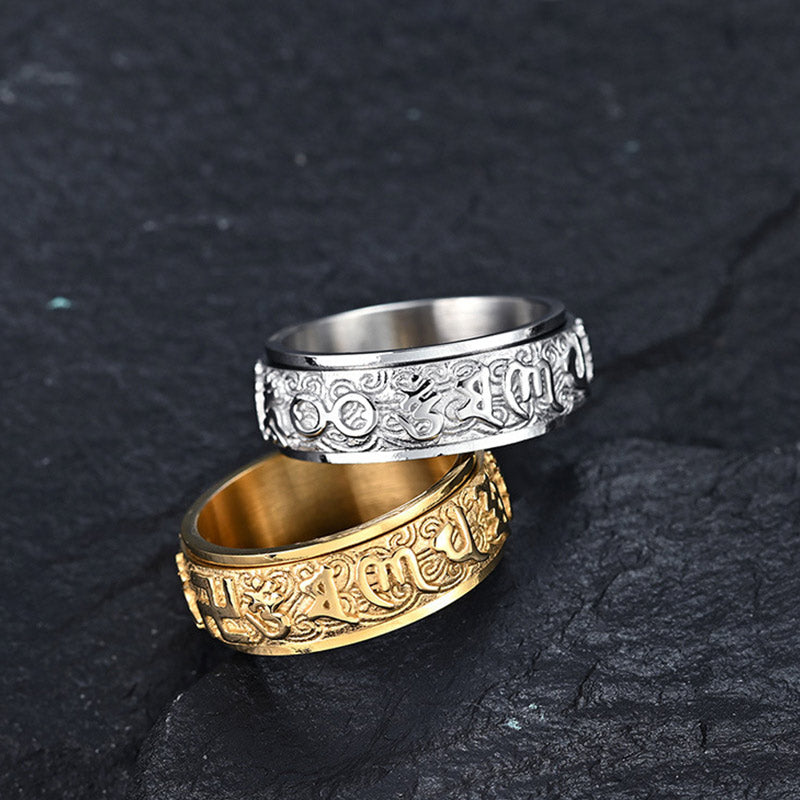 Bague Om Mani Padme Hum en acier titane de 8 mm pour l'équilibre et le calme