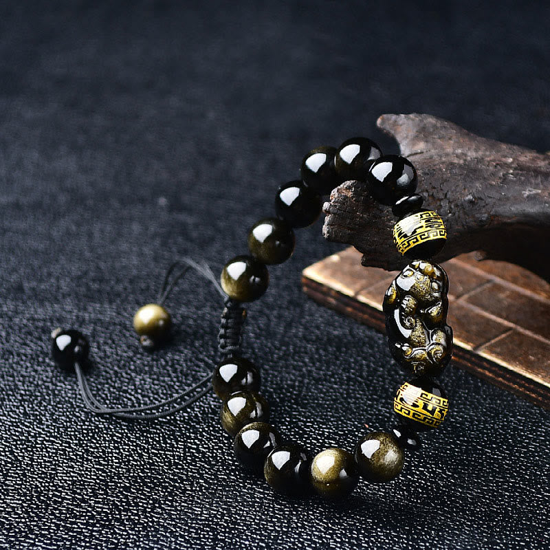 Bracelet de richesse PiXiu en obsidienne dorée