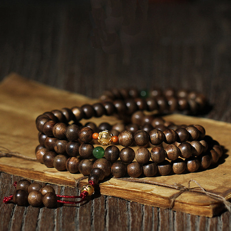 8mm Agarwood Cyan Jade 108 Bead Mala Bracelet for Strength