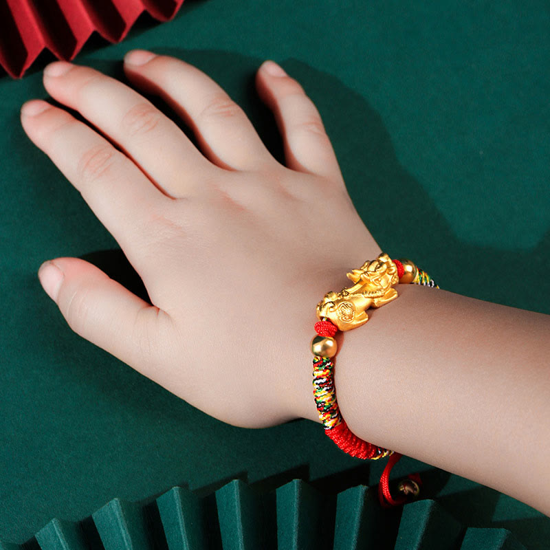 Kids Pixiu Bracelet in 999 Sterling Silver with King Kong Knot for Protection