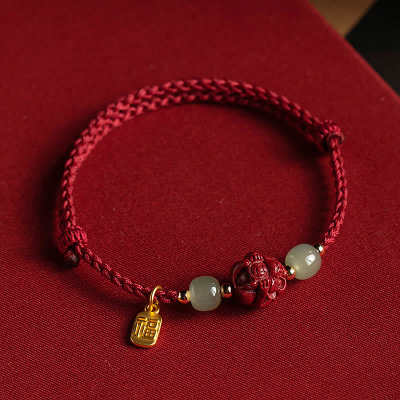 Chinese Zodiac Jade Fu Luck Rope Bracelet