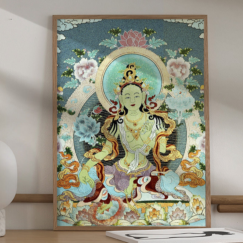 24x36 Inch Tibetan Embroidery White Tara Thangka Tapestry