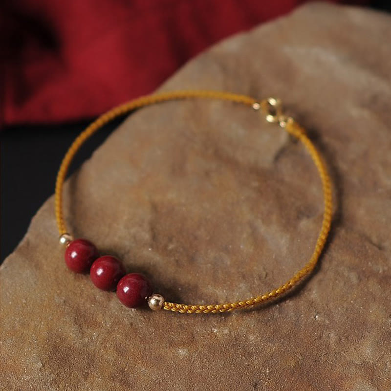 Bracelet tressé en fil de cinabre plaqué or 14 carats