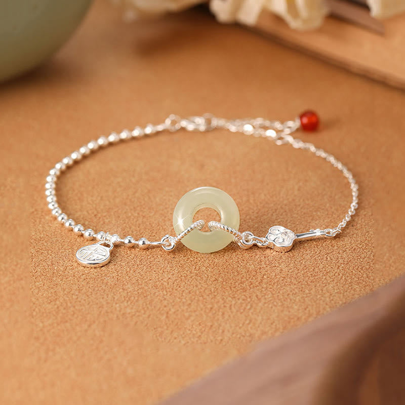 Bracelet porte-bonheur en argent sterling 925 et jade Hetian