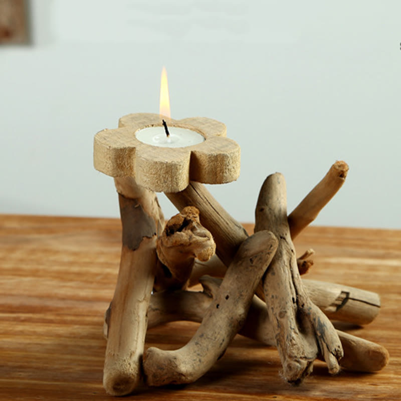 Fir Wood Spiritual Candle Holder for Meditation Altar 16cm