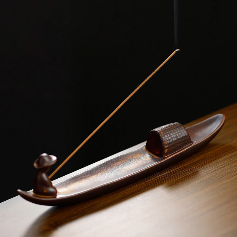 Brûle-encens de méditation en céramique | Motif pêcheur solitaire