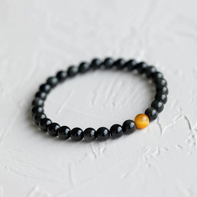 Bracelet d'amour positif en obsidienne arc-en-ciel et œil de tigre de 8 mm