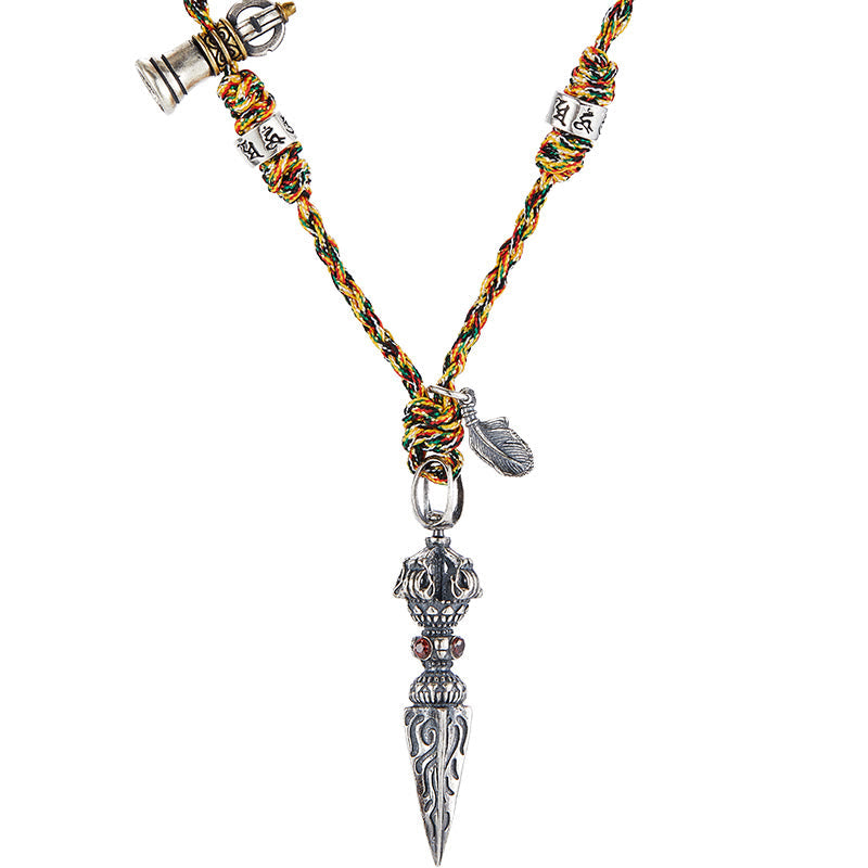 Collier Om Mani Padme Hum en argent sterling 925, pendentif Dorje Vajra