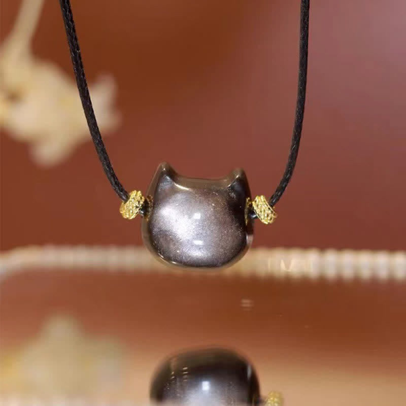 Gold Sheen Obsidian Lucky Cat Protection Bracelet 8mm