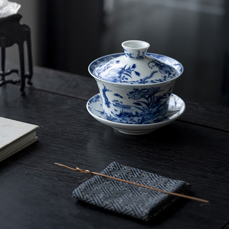 Tasse à thé Gaiwan en céramique Lion Dance 300 ml avec couvercle et soucoupe