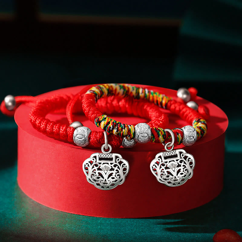 925 Sterling Silver Chinese Lock Charm Red String Kid's Protection Bracelet