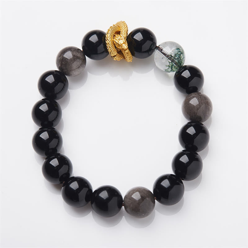 Silver Sheen Obsidian Dragon Protection Bracelet 12mm