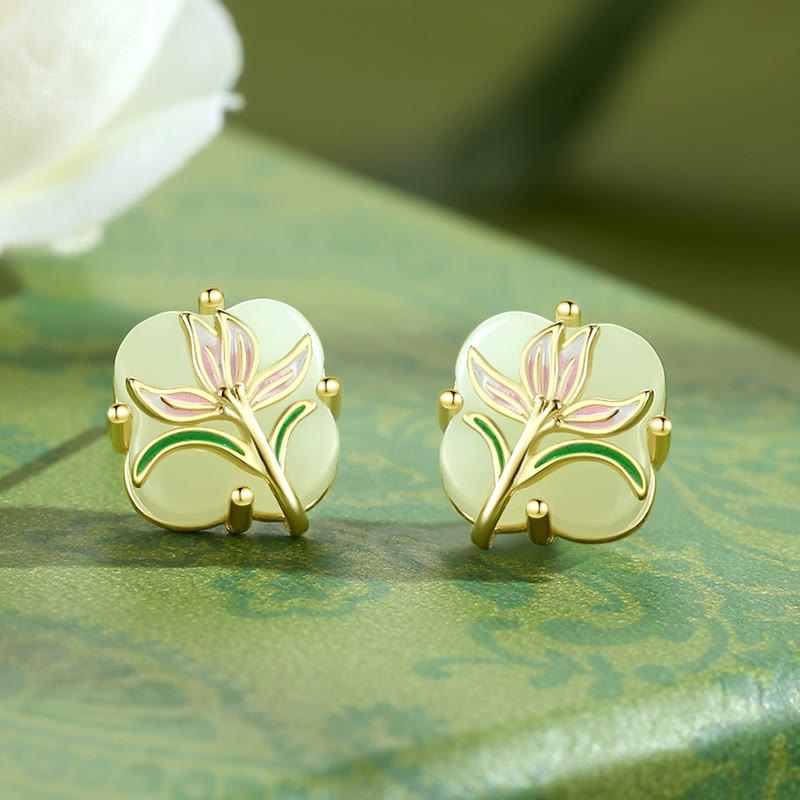 Collier et boucles d'oreilles élégants en jade Hetian avec fleur de papillon