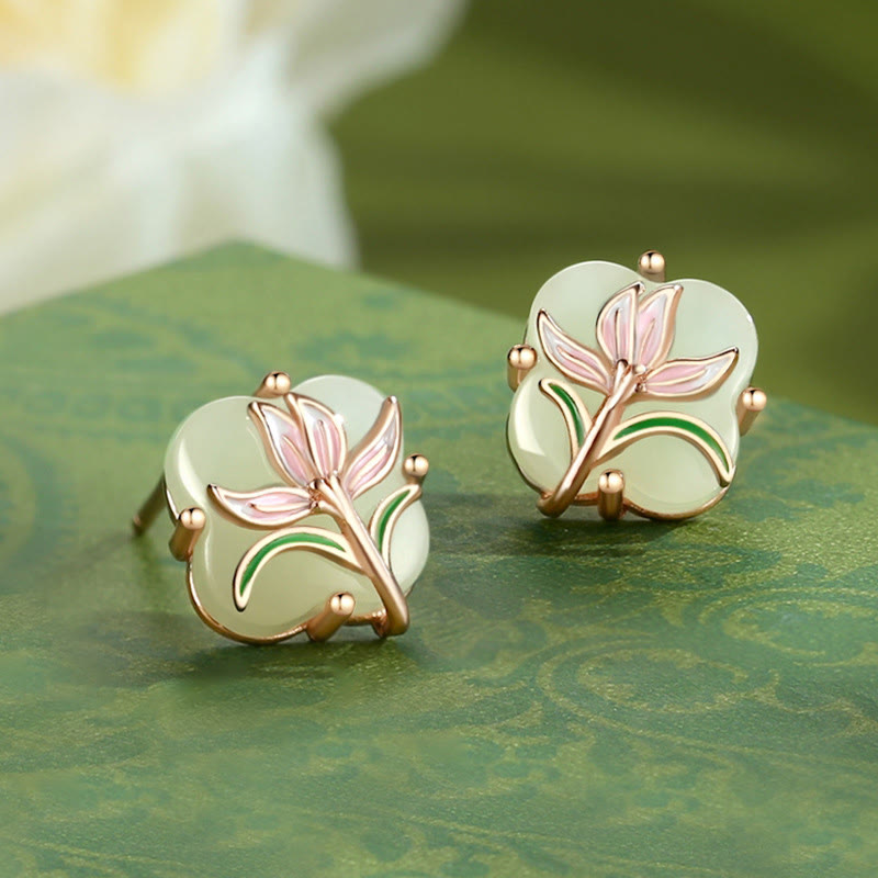 Collier et boucles d'oreilles élégants en jade Hetian avec fleur de papillon