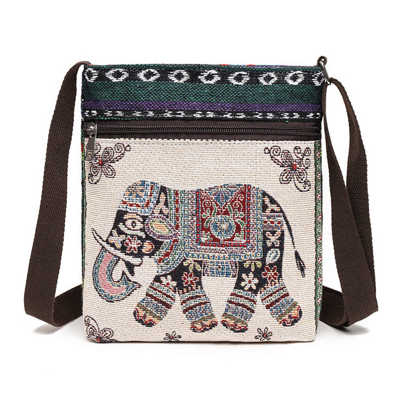 Sac fourre-tout spirituel en toile brodée avec motif éléphant et papillon
