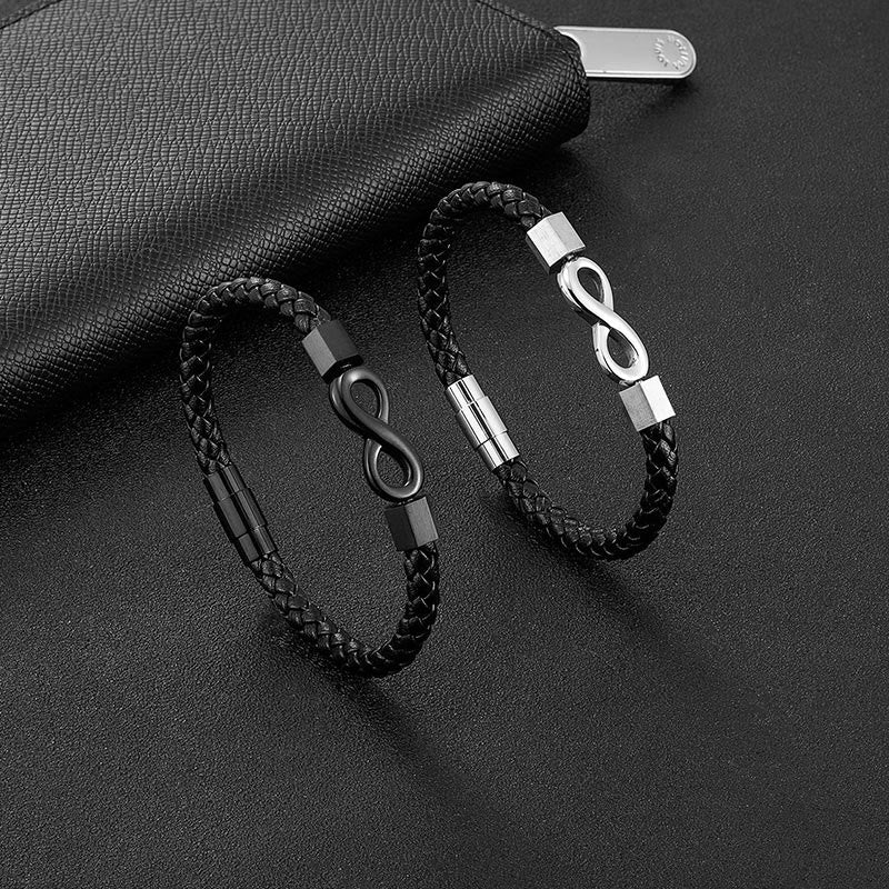 Bracelet d'équilibre spirituel en cuir et acier titane avec nœud sans fin