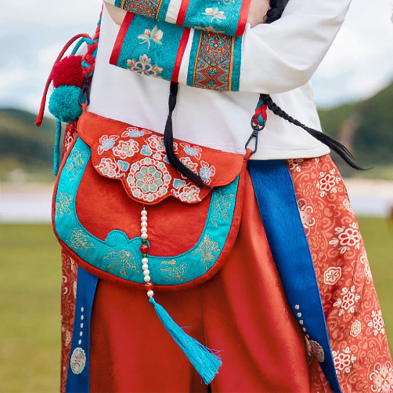 Sac bandoulière ethnique brodé Su 20 x 21 cm pour le yoga