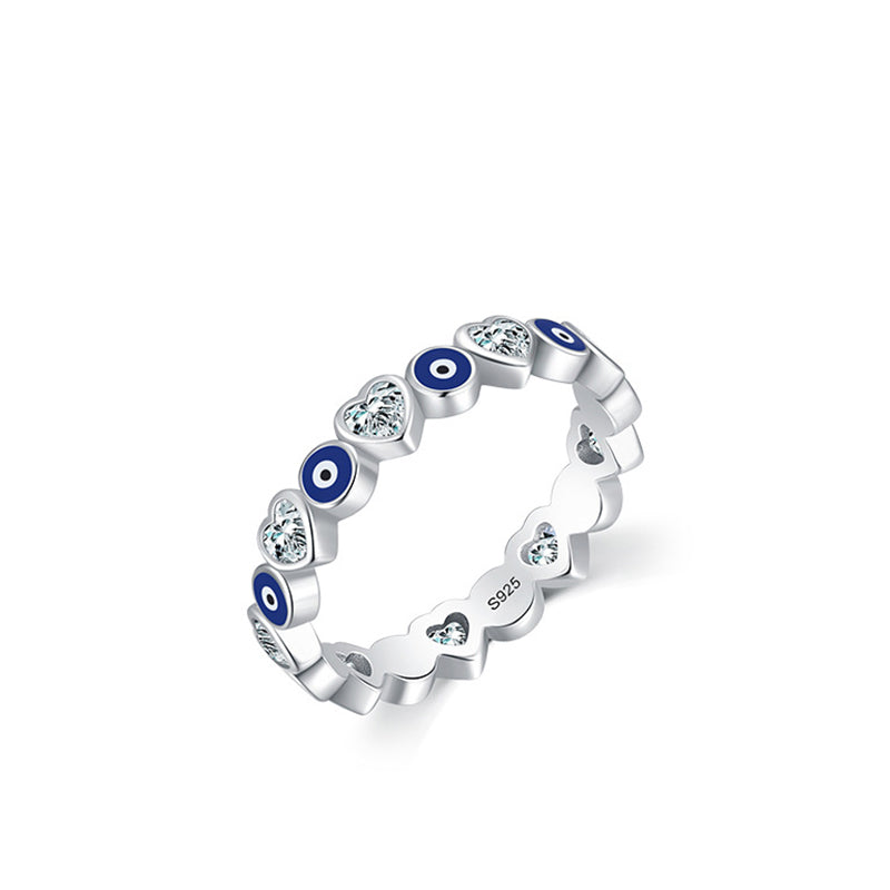 Bague cœur d'amour en argent sterling 925 avec motif mauvais œil - Protection et bénédiction