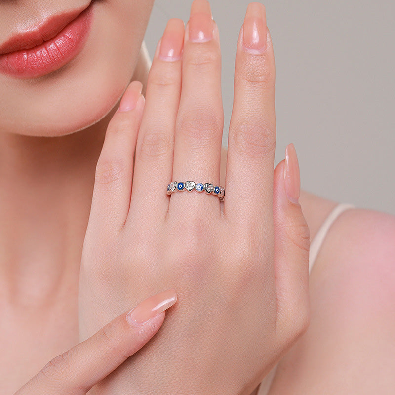 Bague cœur d'amour en argent sterling 925 avec motif mauvais œil - Protection et bénédiction