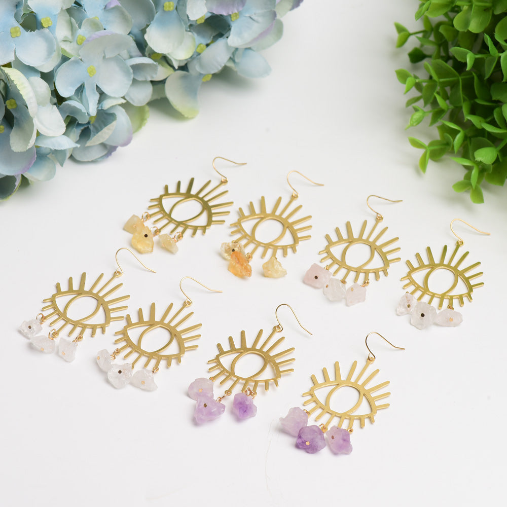 Boucles d'oreilles de guérison en cristal en forme d'œil avec pierres naturelles
