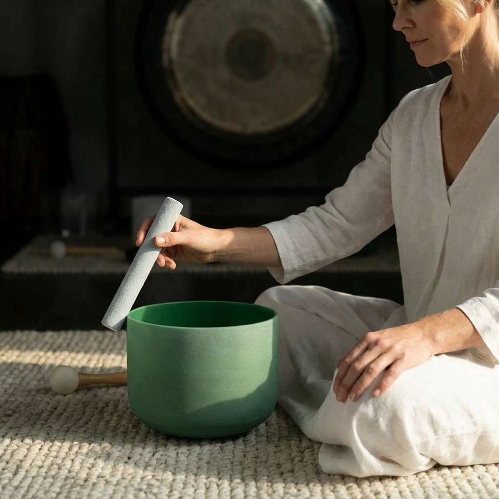 Bol chantant en cristal de fusion de pierres précieuses émeraude note F