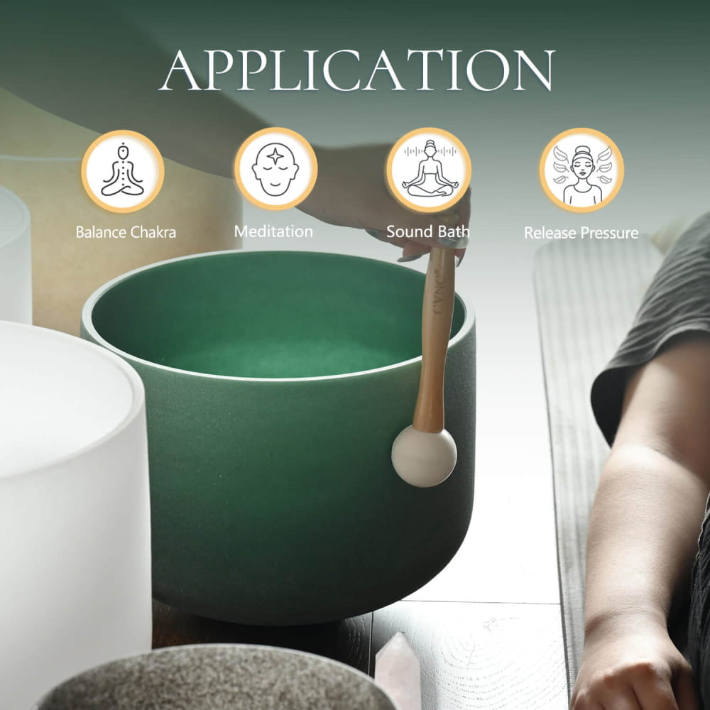 Green F Note Emerald Gemstone Fusion Crystal Singing Bowl with wooden striker