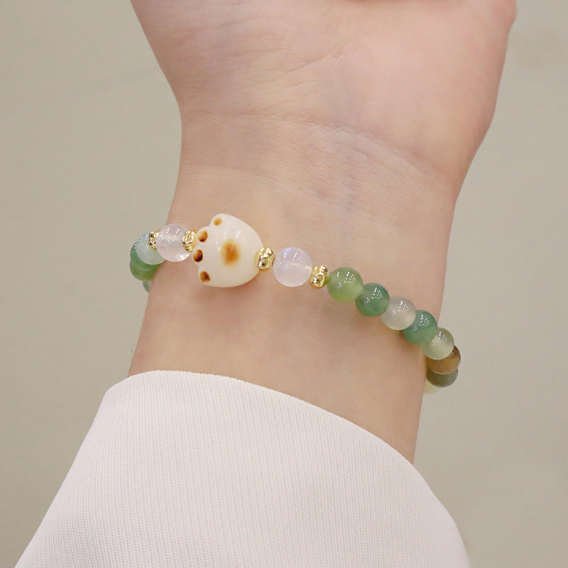 Bracelet de soutien en agate verte et pierre de soleil