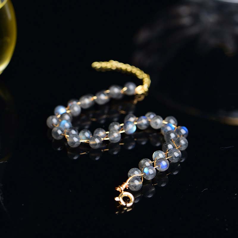 Bracelet ajustable en pierre de lune naturelle avec inscription « Love Blessing »