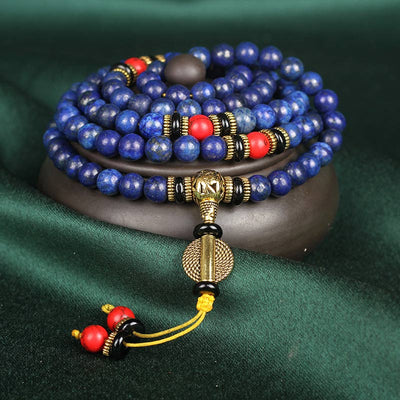 Bracelet Mala tibétain positif en lapis-lazuli à 108 perles