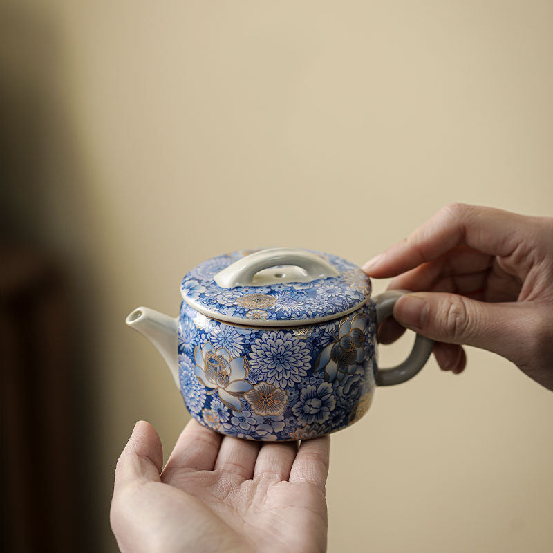Ceramic Lotus Chrysanthemum Tea Cup Set with Teapot 140ml