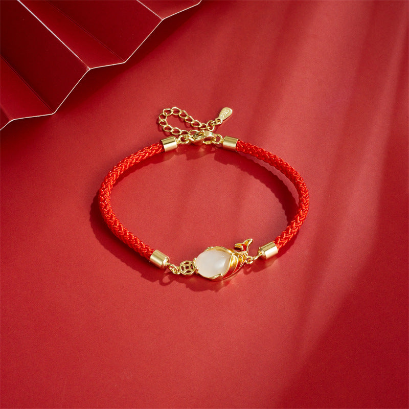 Chalcedony Koi Fish Bracelet Necklace for Luck & Wealth