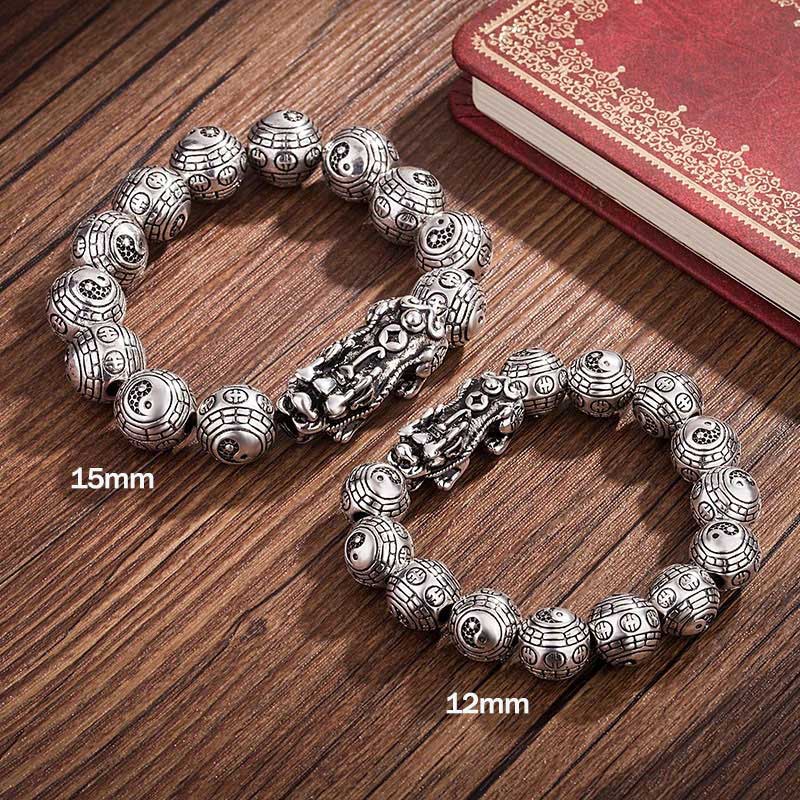 8mm Silver Pixiu Feng Shui Wealth Bracelet for Prosperity