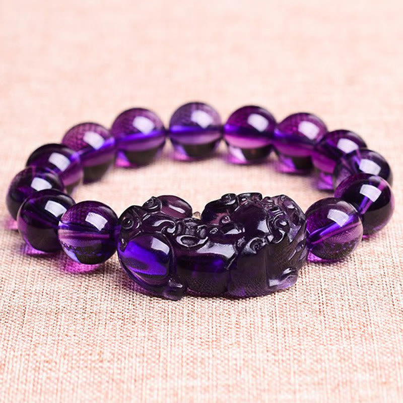 Amethyst Fortune Wealth Bracelet with Pi Xiu 10mm Beads