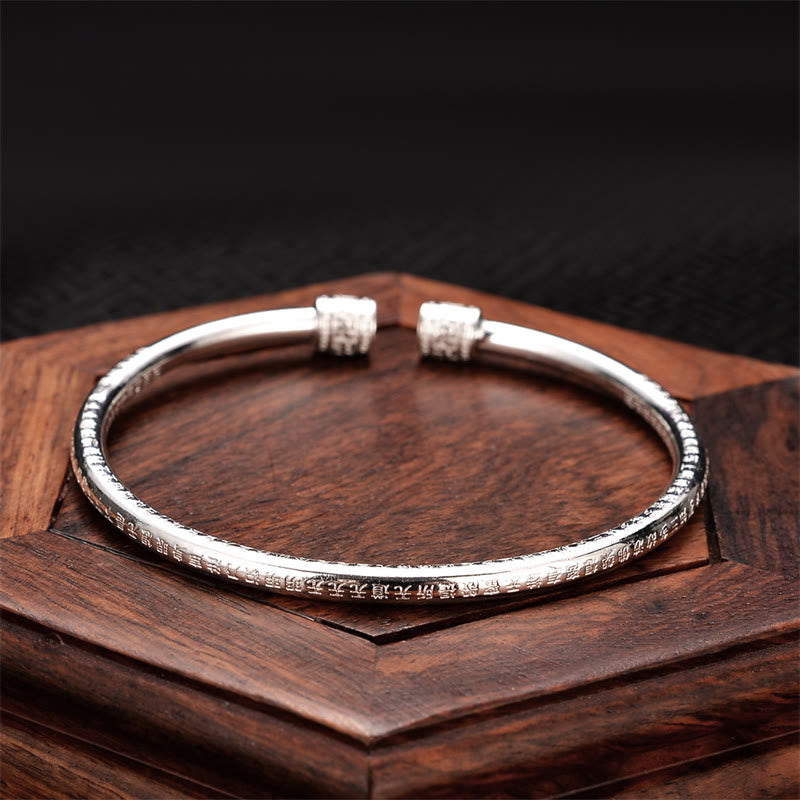 White Copper Swastika Pattern Buddha Bracelet for Luck & Balance