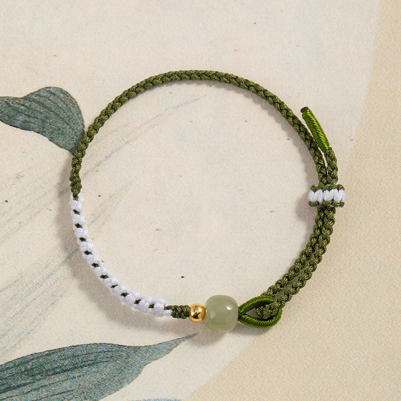 Bracelet porte-bonheur en argent sterling et jade Hetian tressé