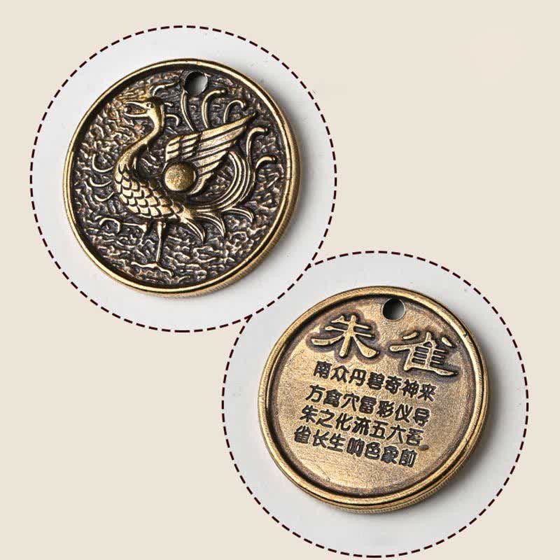 Porte-clés en cuivre à quatre symboles avec dragon azur et créatures mythiques