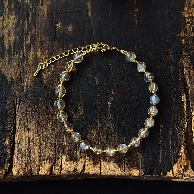 Bracelet de guérison en or 14 carats avec pierre de lune pour une énergie positive et un calme optimal