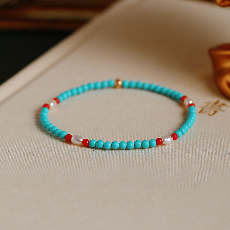Bracelet de protection en agate rouge turquoise, petites perles