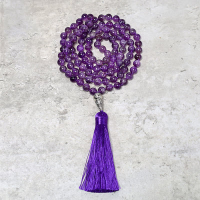 Collier Mala de méditation en améthyste de 8 mm, 108 perles