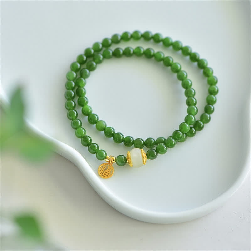 Bracelet de bénédiction du bonheur en jade cyan Hetian de 6 mm