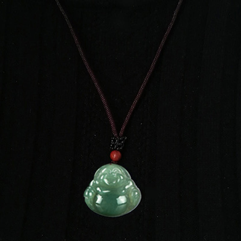 Collier pendentif en jade Bouddha rieur | Abondance et chance