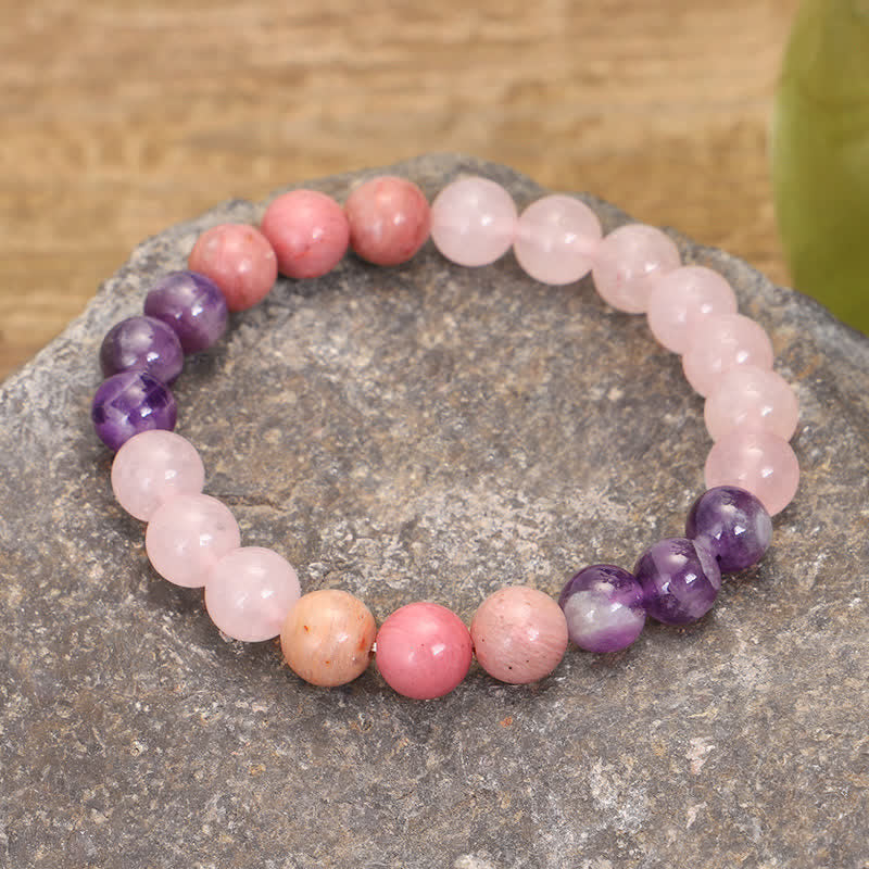 Bracelet Mala en améthyste et quartz rose, 108 perles