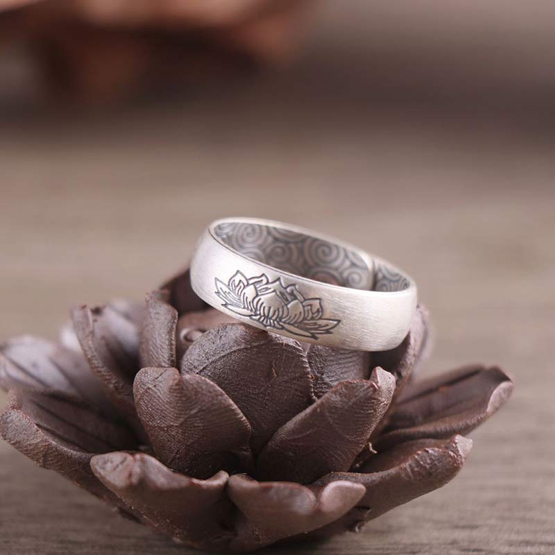 Bague ajustable en argent 999 avec motif éléphant et lotus
