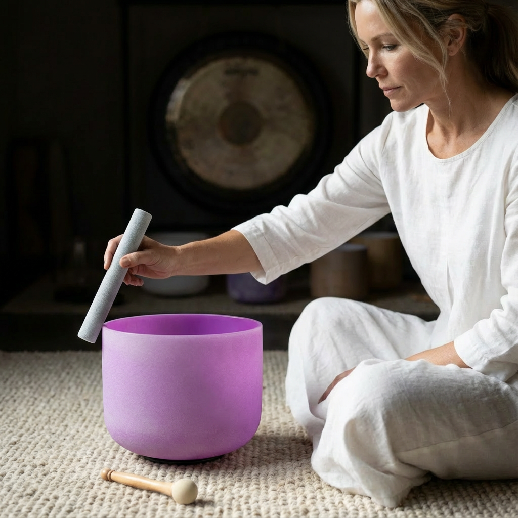 Bol chantant en cristal violet pour chakra de la couronne, note B