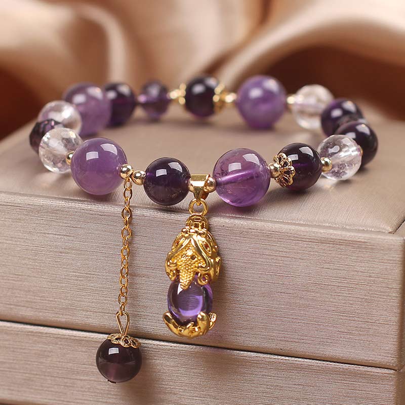 Unisex Amethyst PiXiu Healing Bracelet with Copper Balance