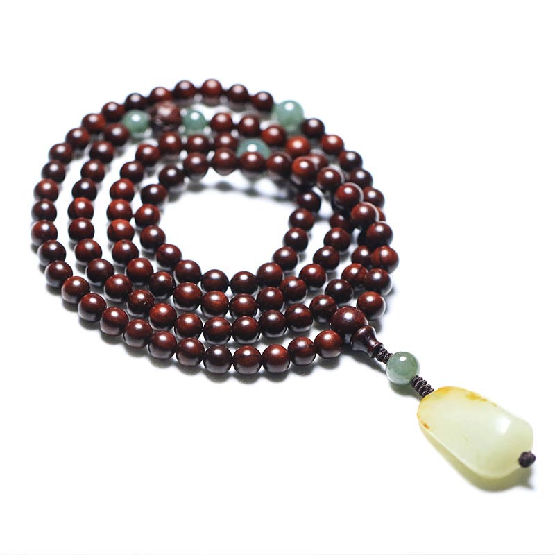 6mm Small Leaf Red Sandalwood Jade Wood Mala Bracelet for Meditation