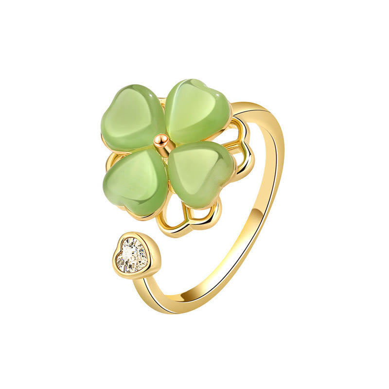 Bague œil de chat avec motif trèfle à quatre feuilles rotatif