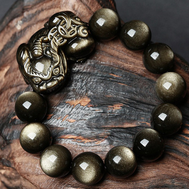 14mm Golden Obsidian Pixiu Protection Bracelet
