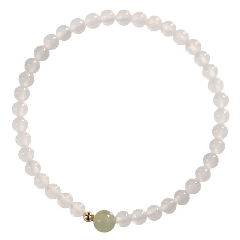 Bracelet de protection porte-bonheur en jade et agate blanche naturelle 15 cm