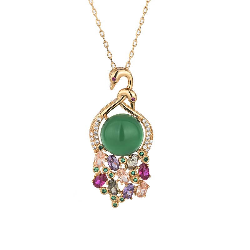 Collier de succès en jade cyan pour l'harmonie et la chance